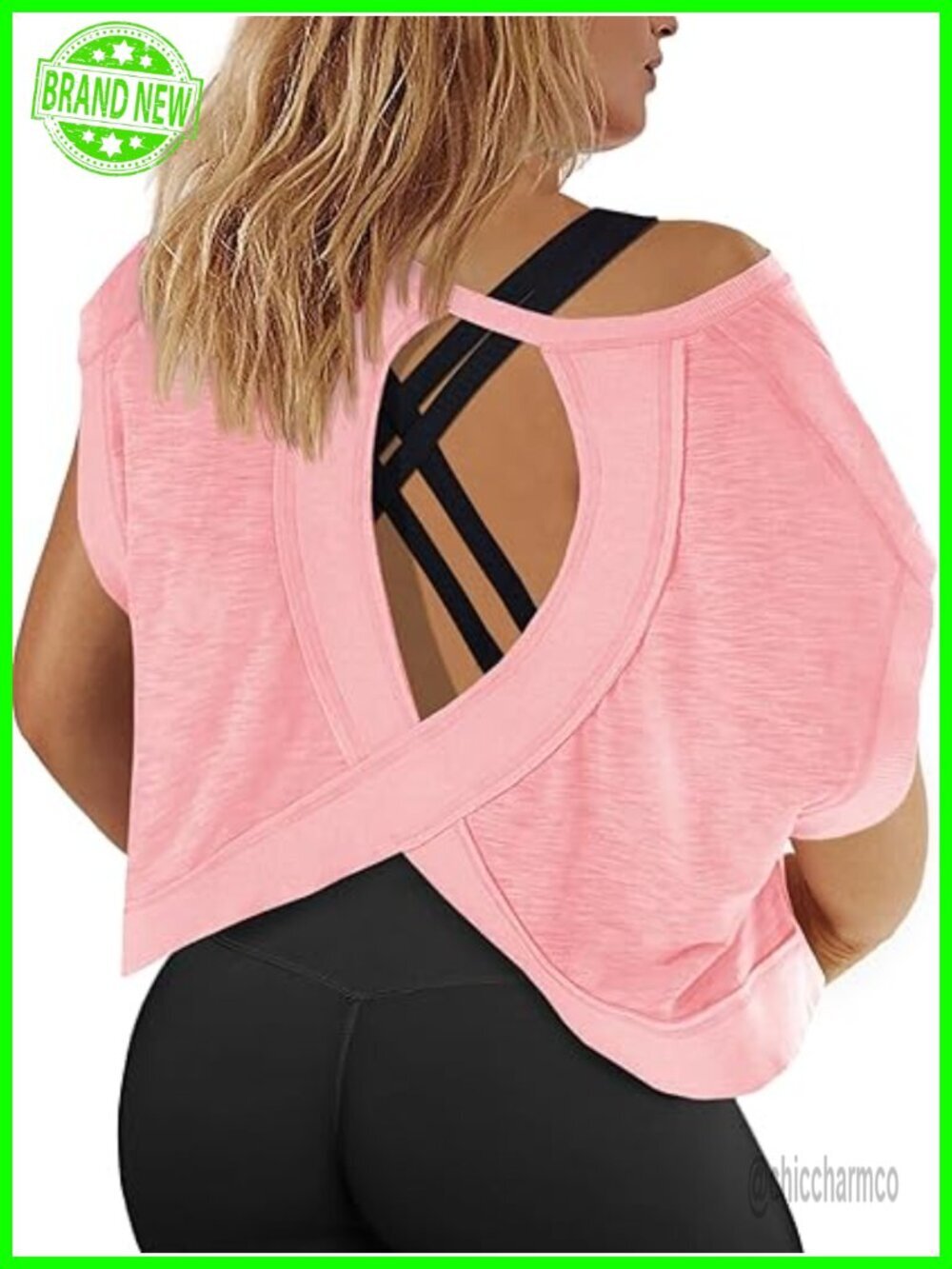 Women's Plus Size Open Back Crop Top Athletic Shirt Running Yoga Tee